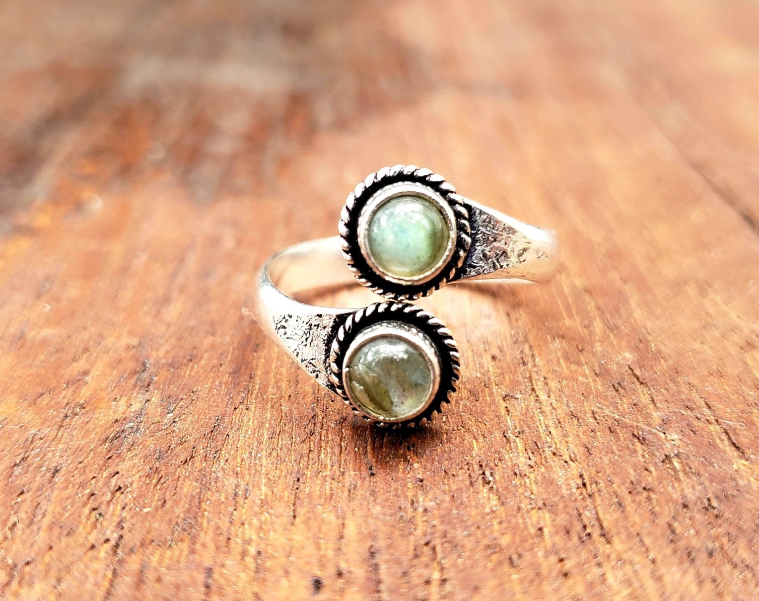 Adjustable Brass Labradorite Ring