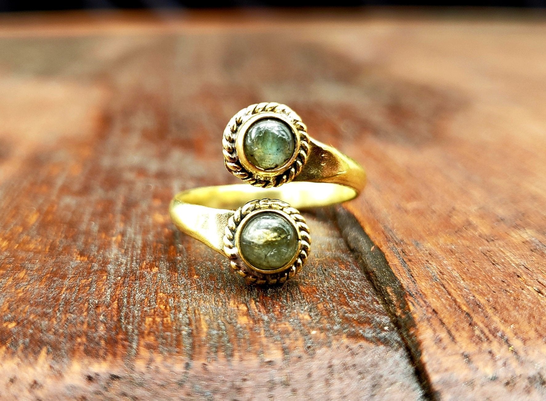 Adjustable Brass Labradorite Ring