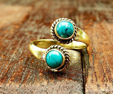 Adjustable Brass Turquoise Ring