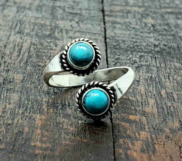 Adjustable Brass Turquoise Ring