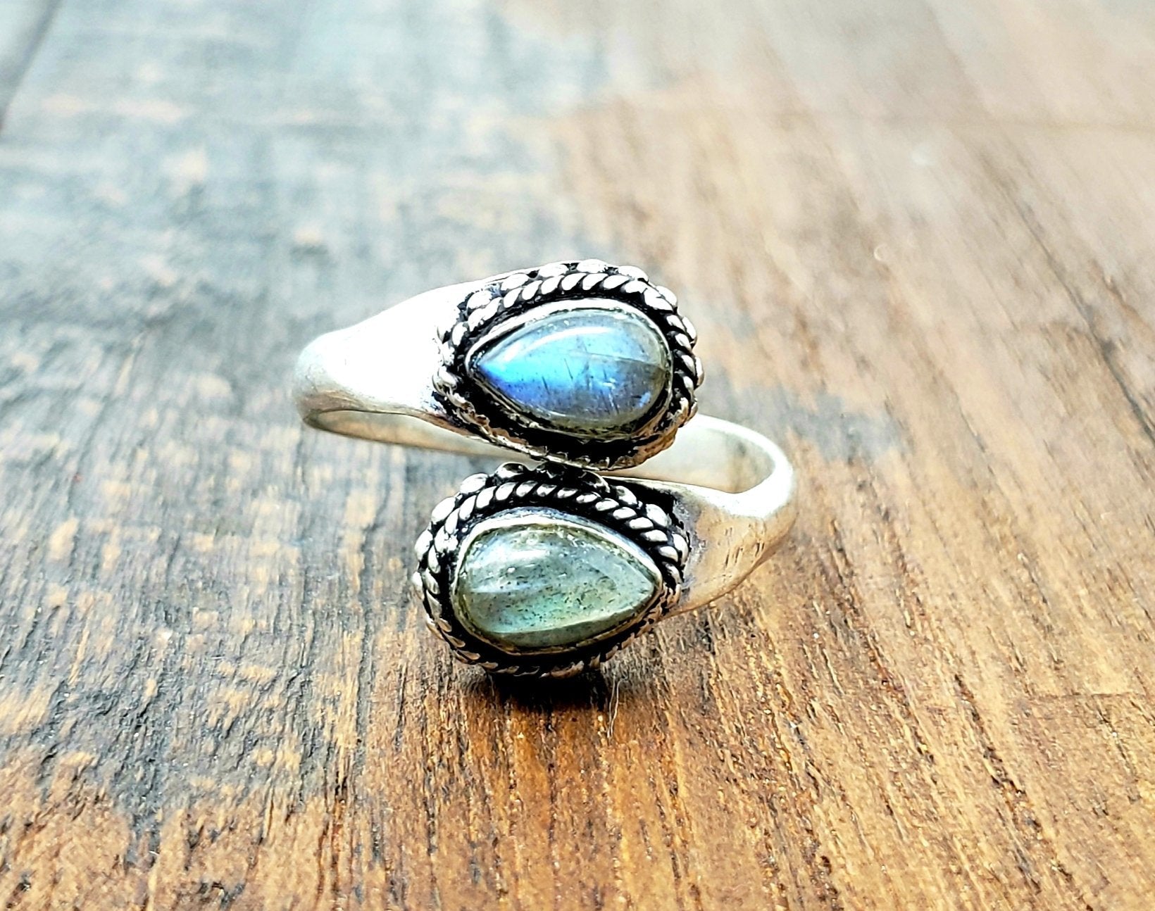 Adjustable Labradorite Teardrop Ring