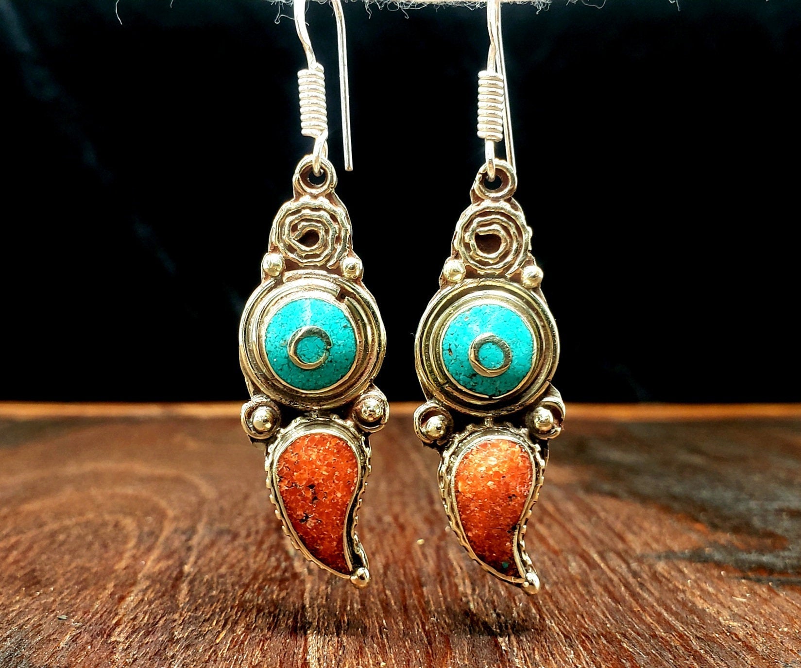 Himalayan Turquoise and Coral Earrings