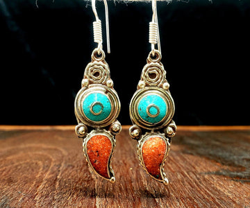 Himalayan Turquoise and Coral Earrings