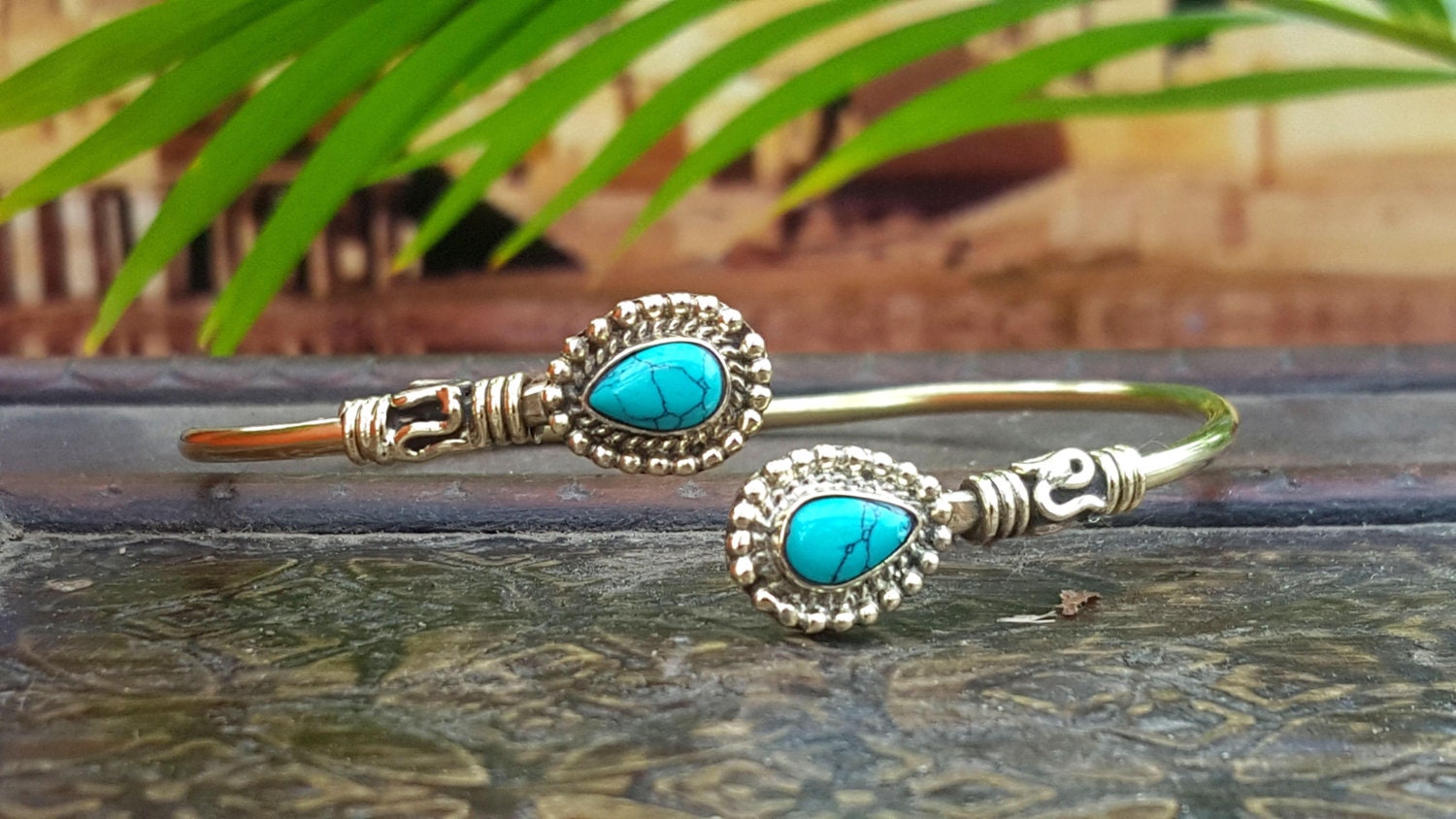 Simple Brass Turquoise Bangle Bracelet Festival Boho Jewelry Bangle