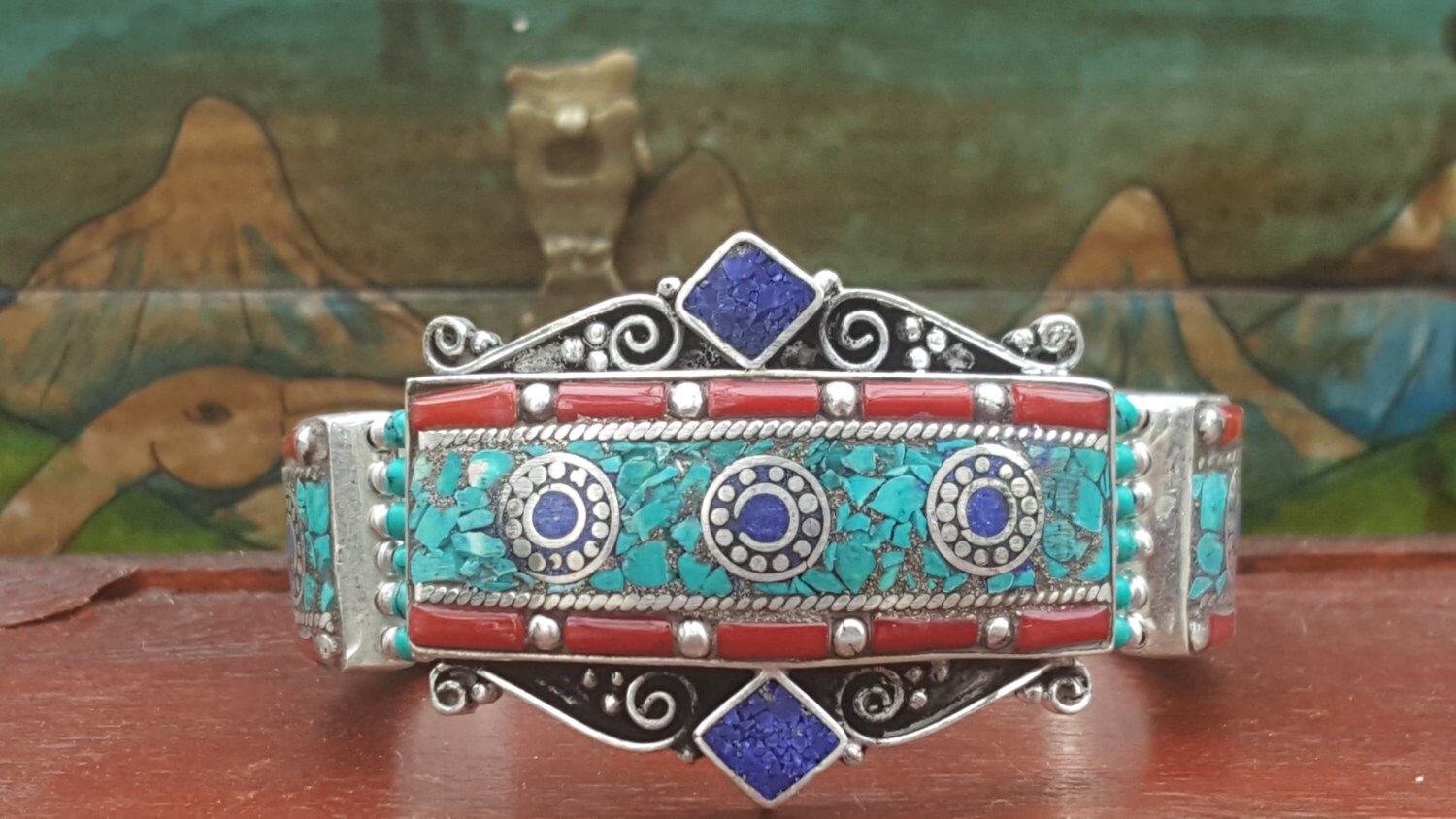 Colorful Mosaic Tibetan Beaded Bracelet with Turquoise