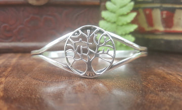 Tree of life Silver Bangle Gypsy Tribal Nature Mother Earth Jewelry
