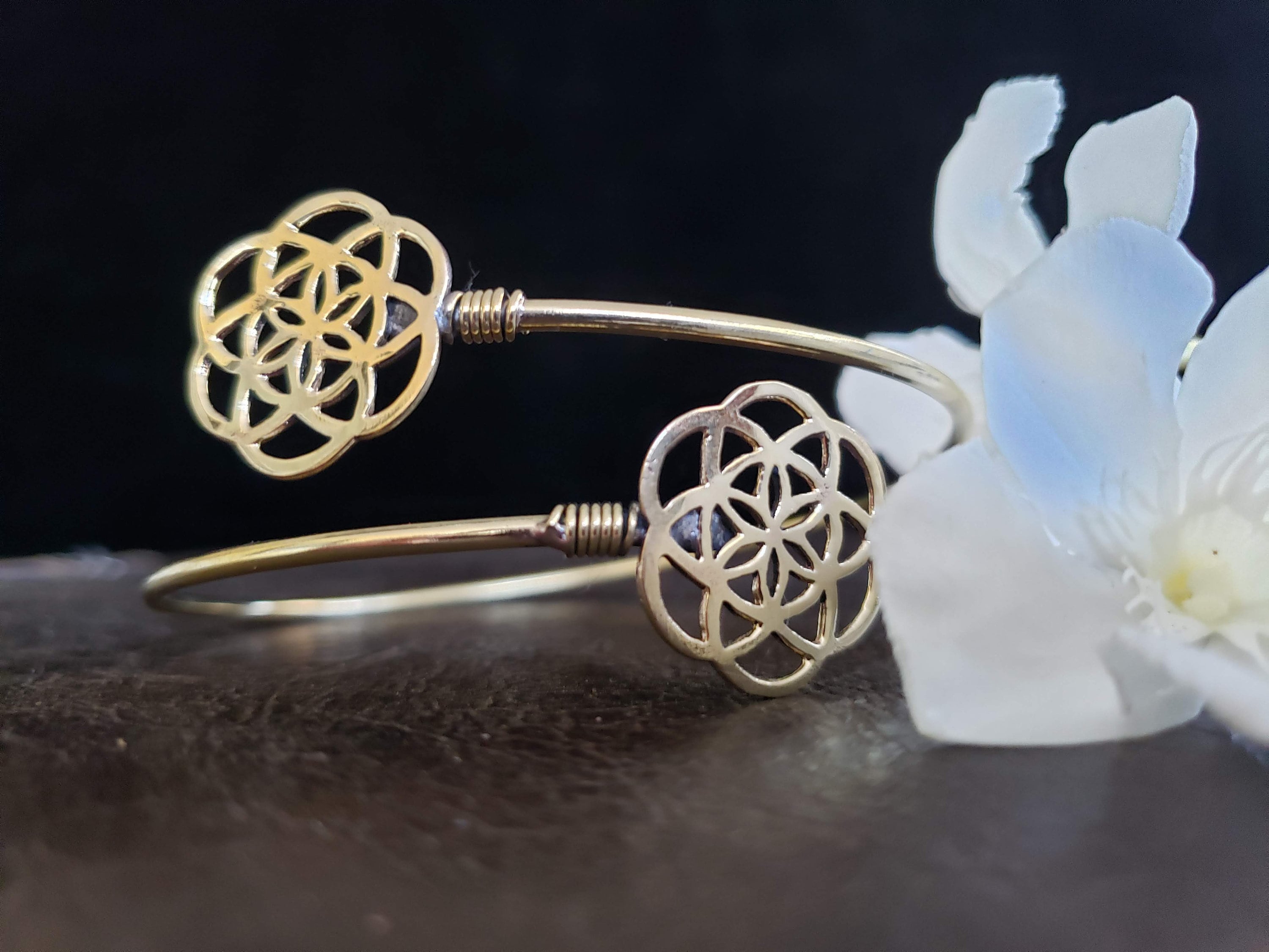 Gold Seed of Life Arm Cuff Brass Gypsy Festival Boho Jewelry