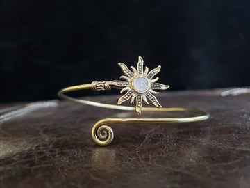 Gold Sunburst Moonstone Arm Cuff Arm Band Adjustable Tribal Gypsy Festival Boho Bohemian Jewelry