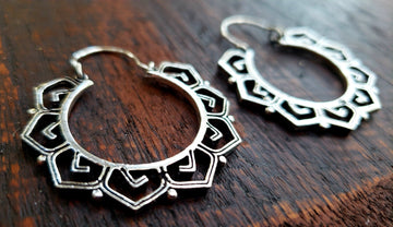 Geometric Lotus Silver Earrings