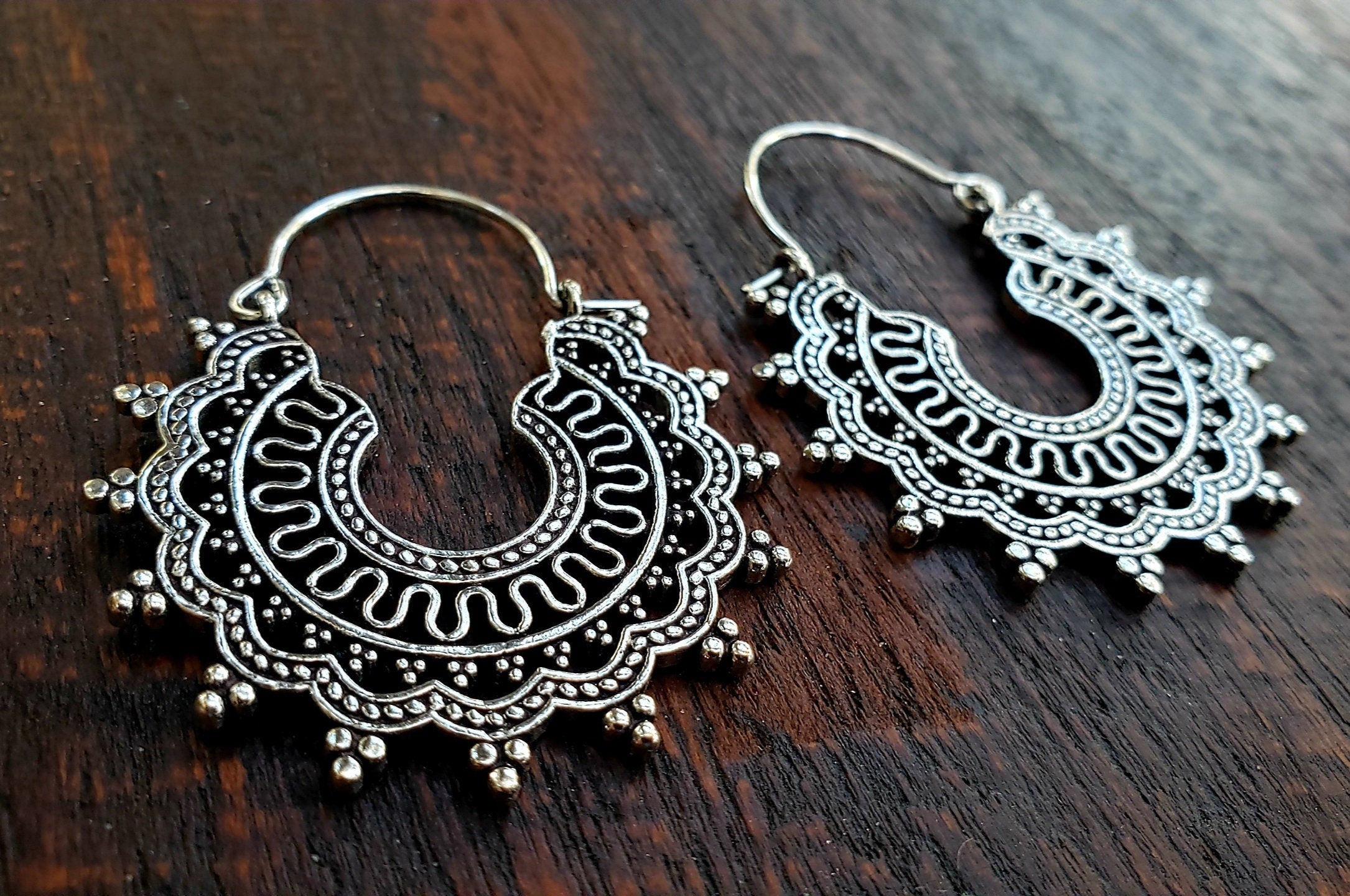 Traditional Intricate Tribal Silver Earrings