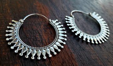 Exotic Traditional Silver Hoop Earrings