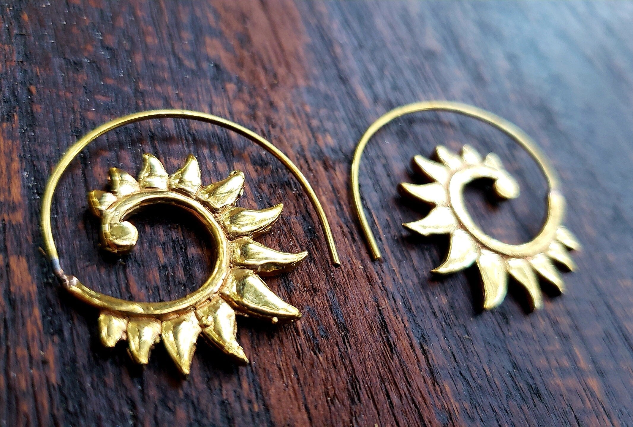 Ancient Dance Gold Spiral Earrings