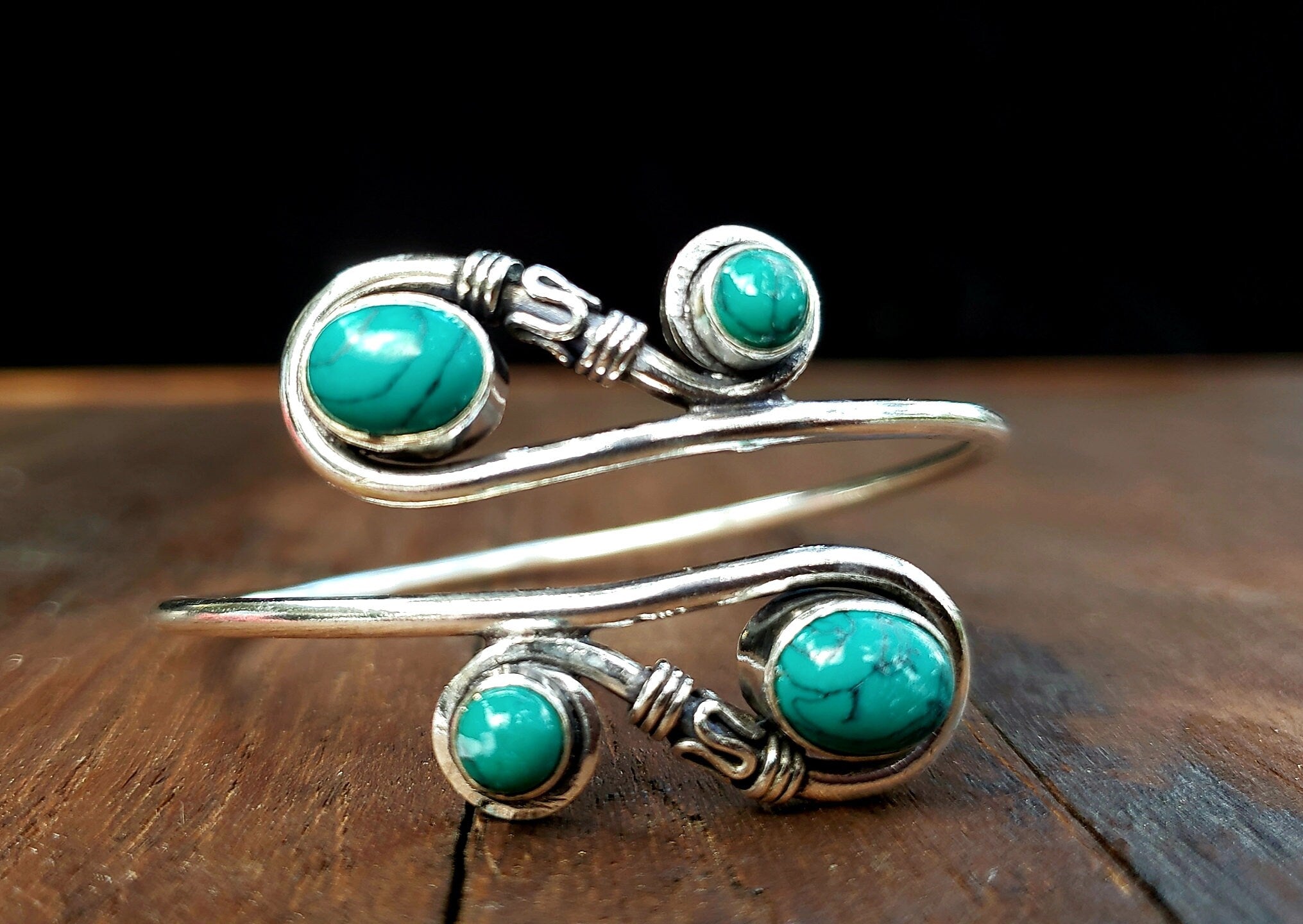 Turquoise Silver Scroll Adjustable Bracelet