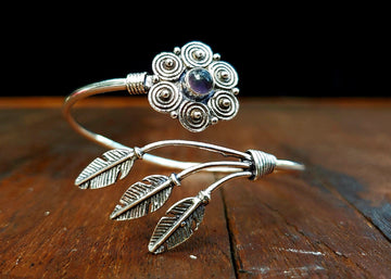 Silver Amethyst Desert Dreams Adjustable Southwestern Feather Bracelet