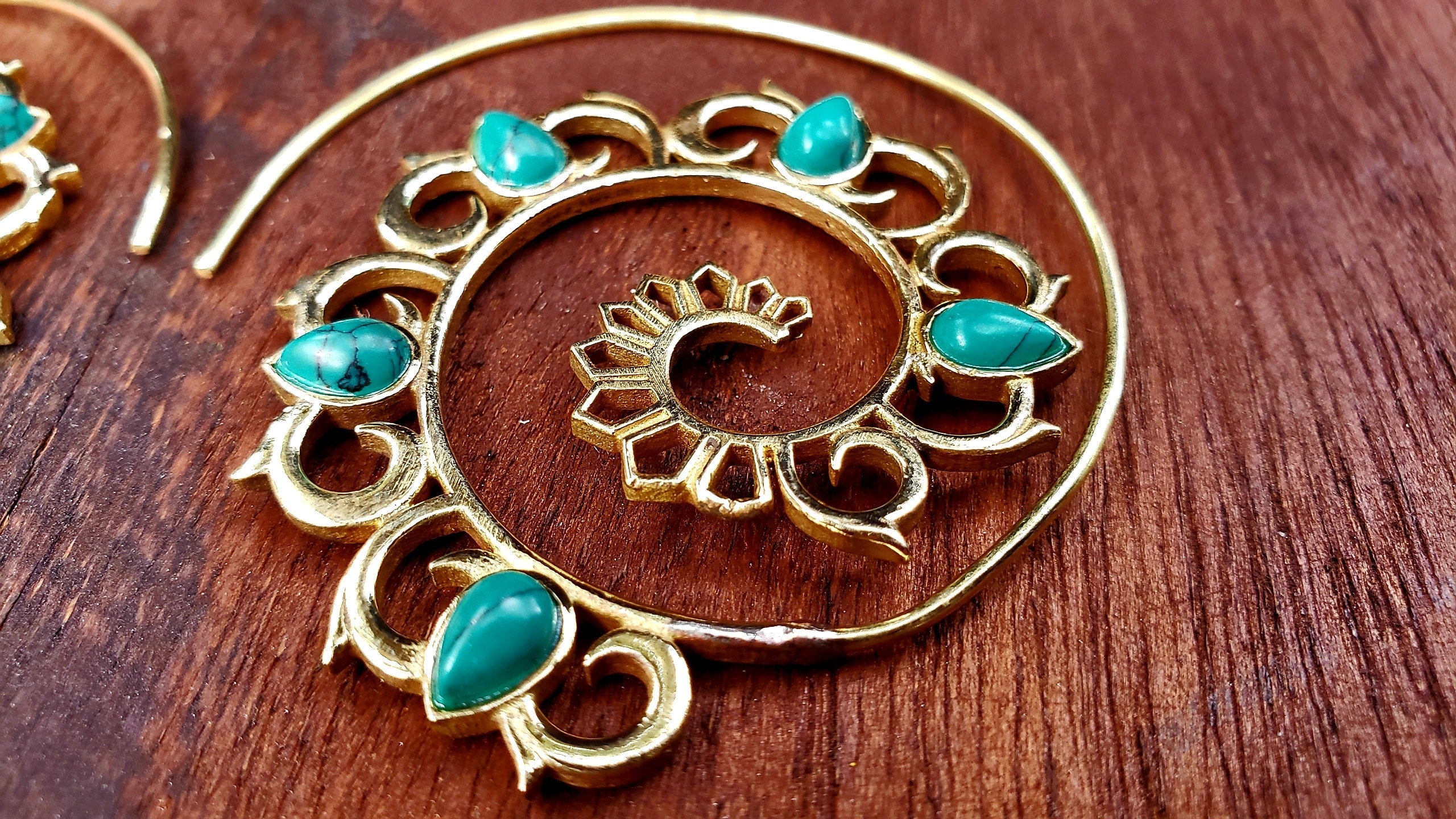 Gold Mandala Turquoise Gypsy Earrings