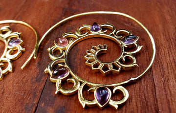 Gold Mandala Amethyst Gypsy Earrings