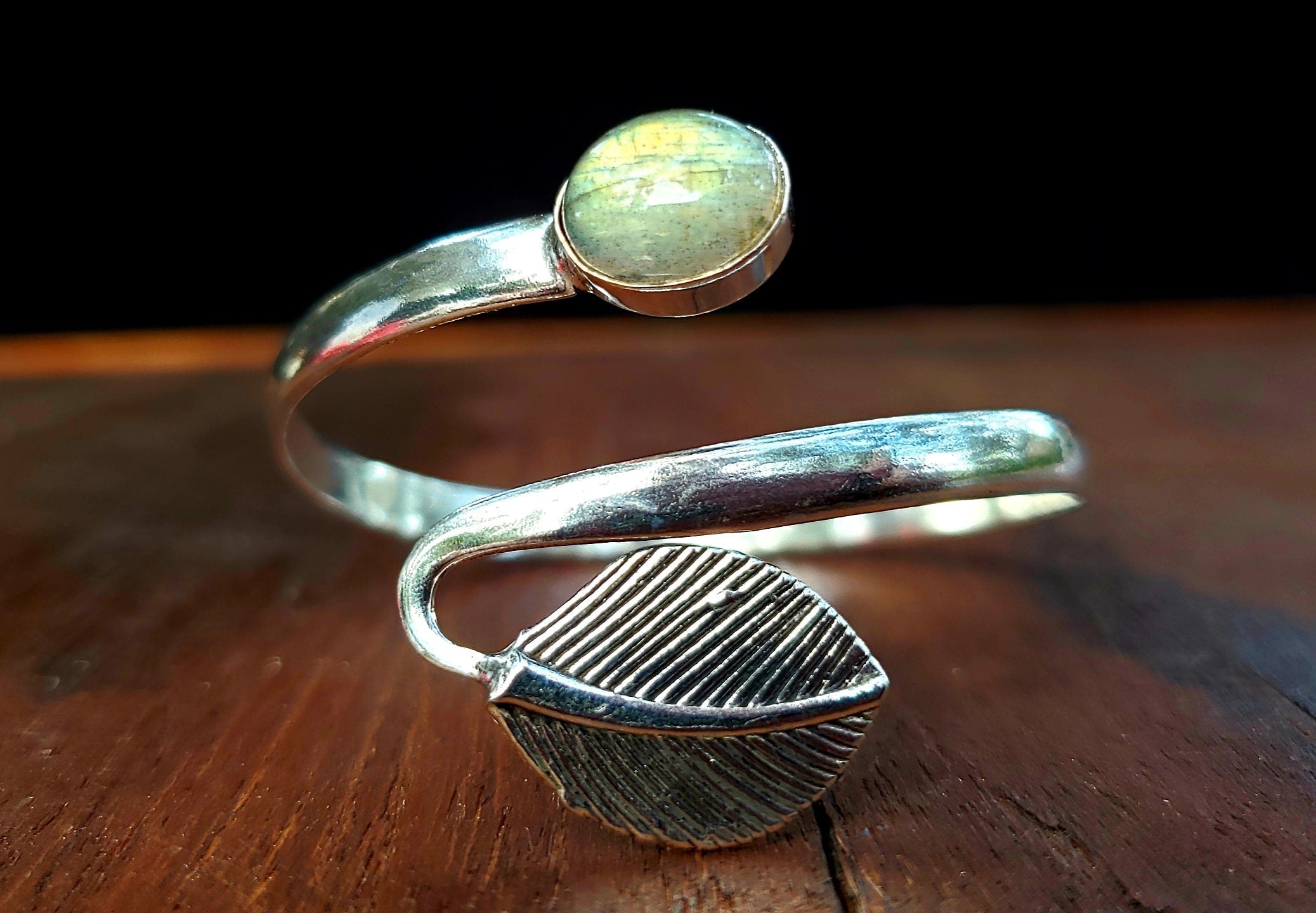Labradorite Leaf Bangle Bracelet Tribal Gypsy Festival Boho Jewelry Bangle