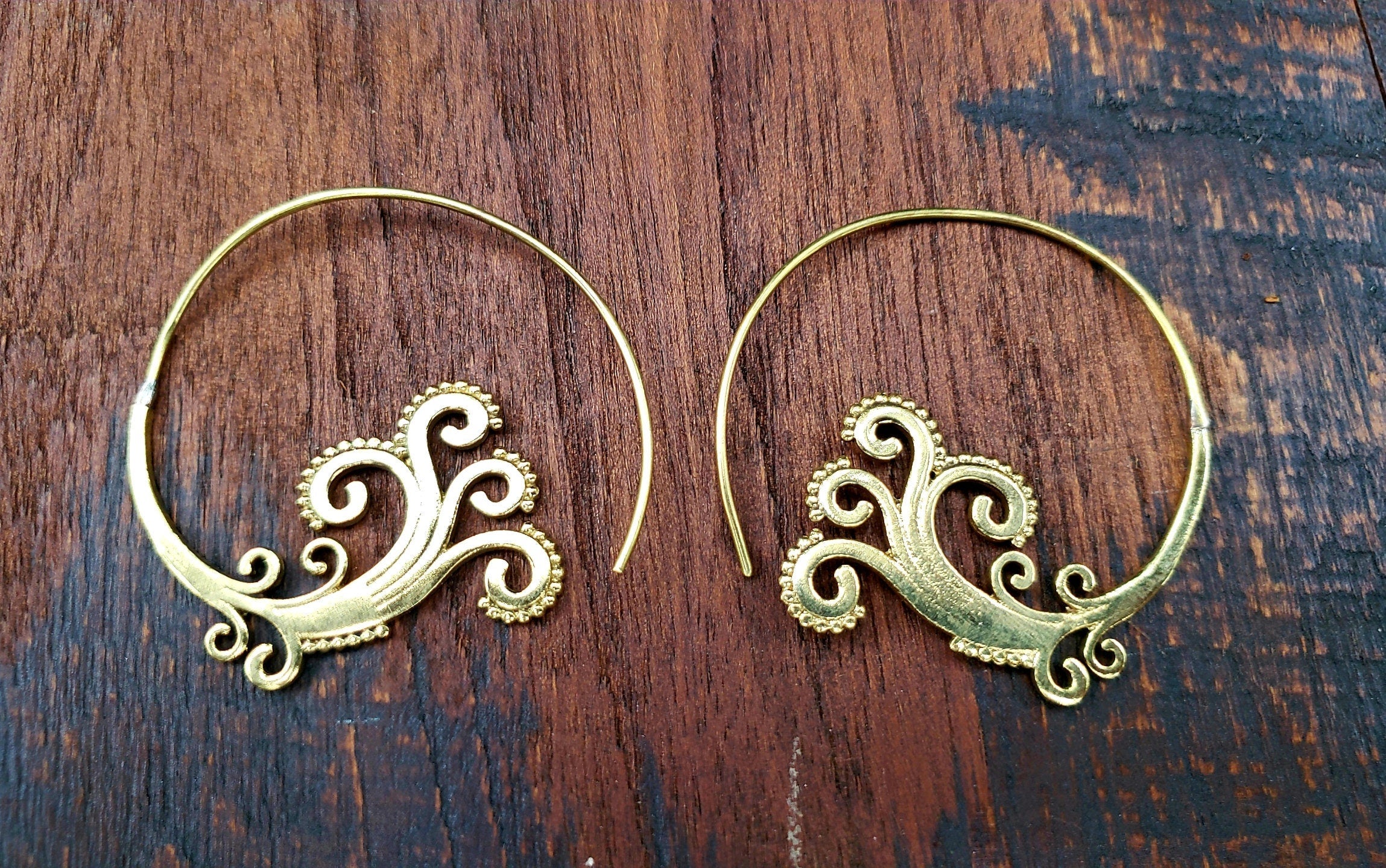 Desert Breeze Gold Tribal Swirl Earrings