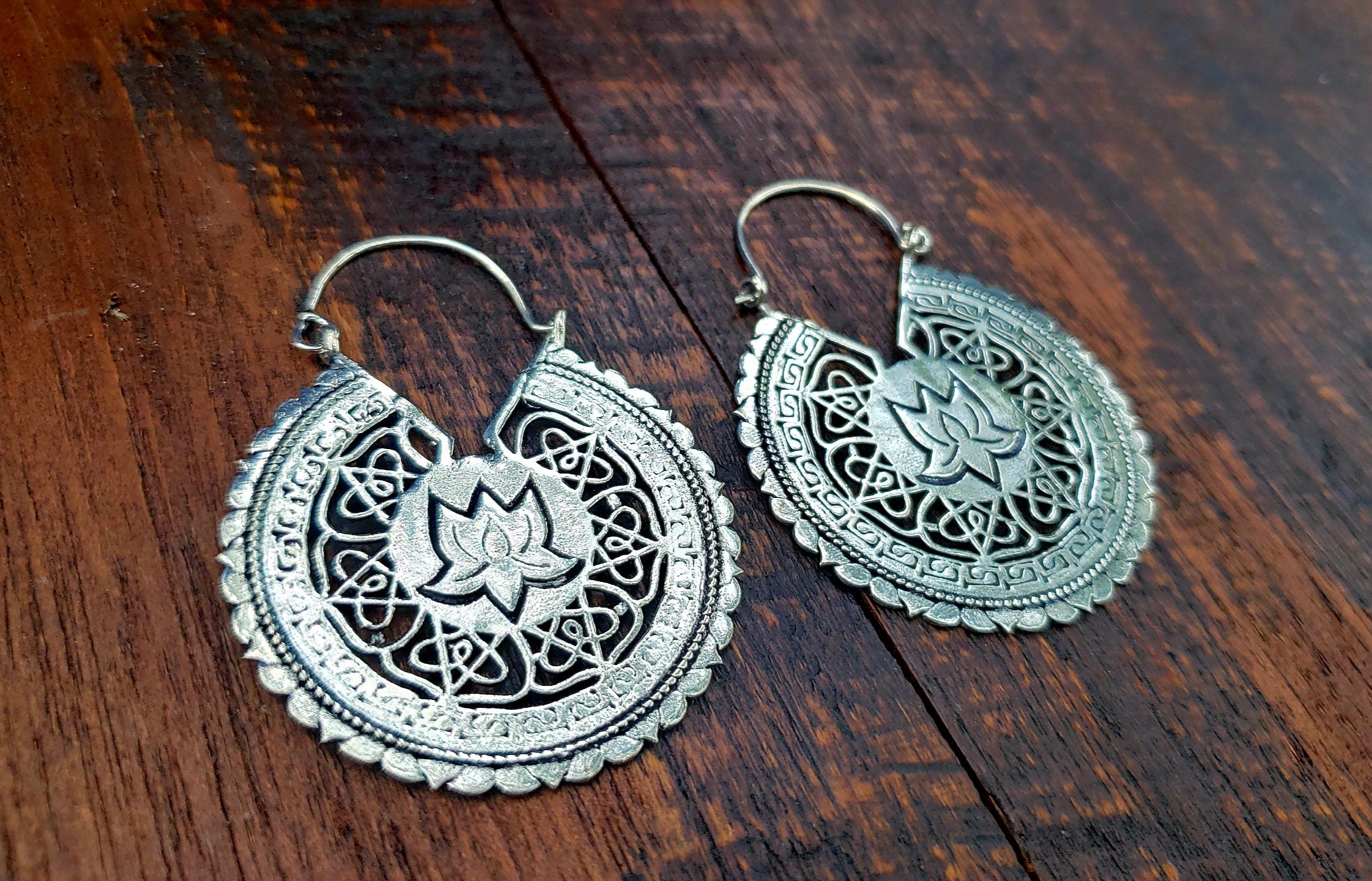Silver Lotus Temple Earrings