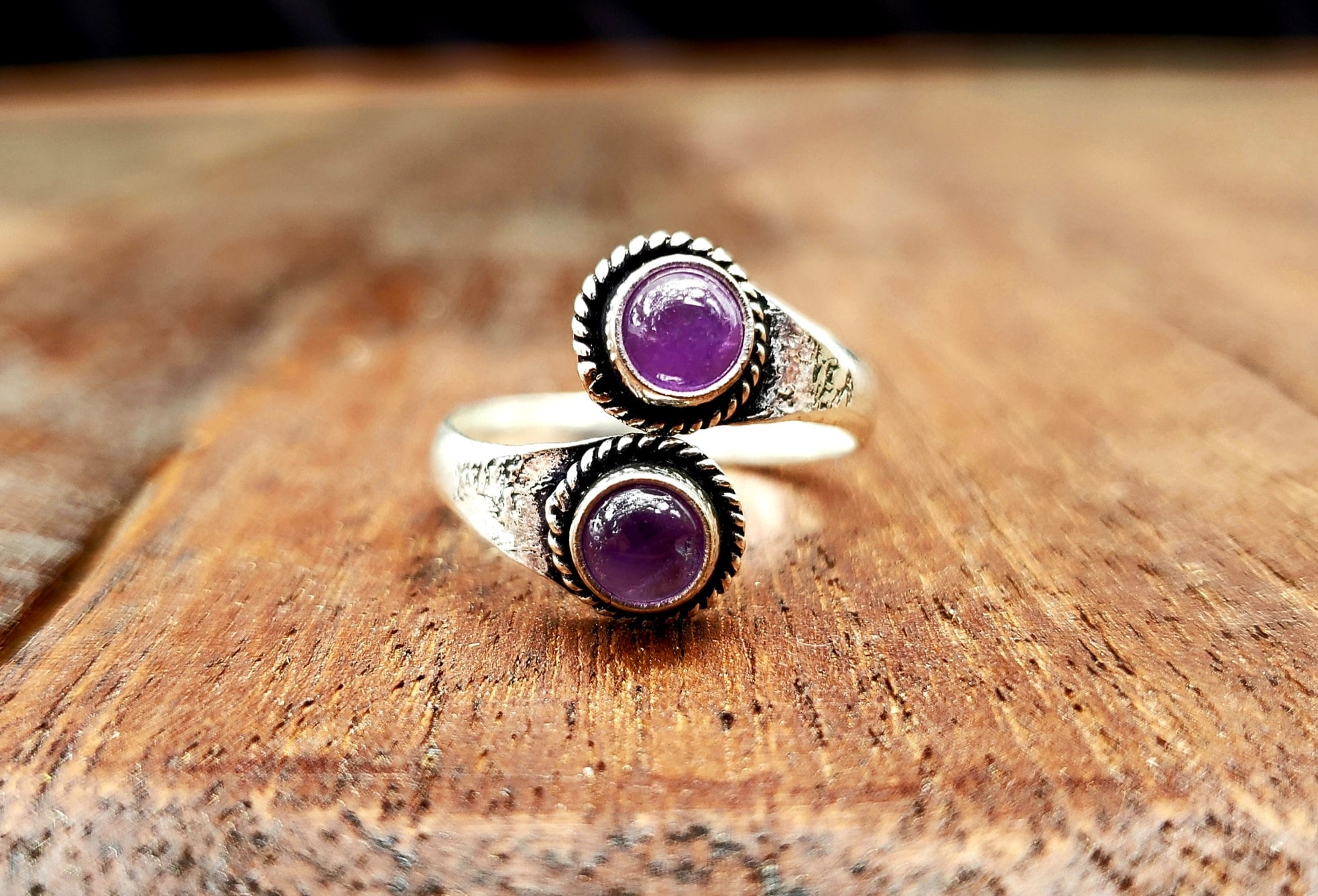 Adjustable Silver Amethyst Ring