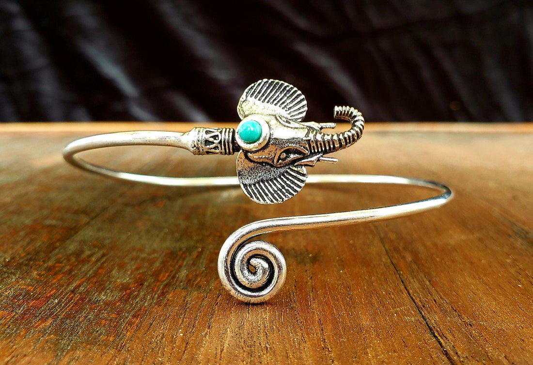 Silver Elephant Turquoise Arm Cuff Brass Swirl Tribal Gypsy Festival Boho Jewelry