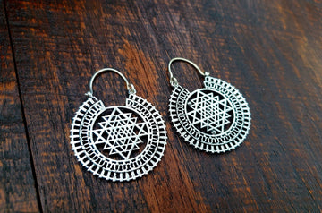 Silver Sacred Geometry Sri Yantra Earrings