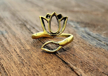 Gold Adjustable Lotus Ring -  Boho Flower Ethnic Tribal Festival Fashion Jewelry