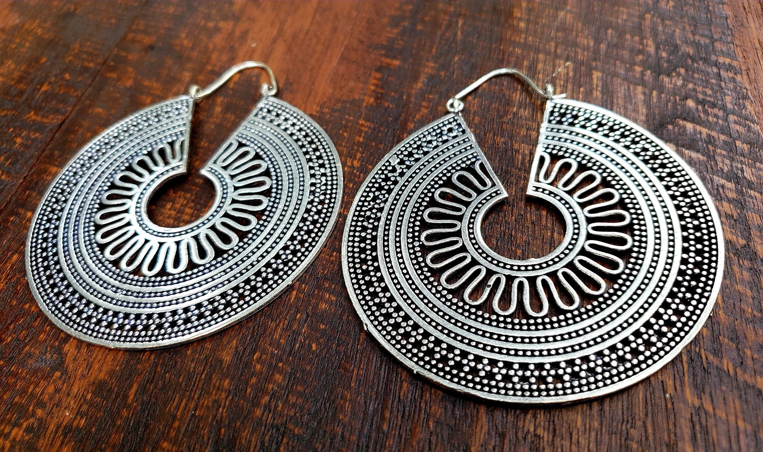 Silver Shield Statement Hoop Earrings