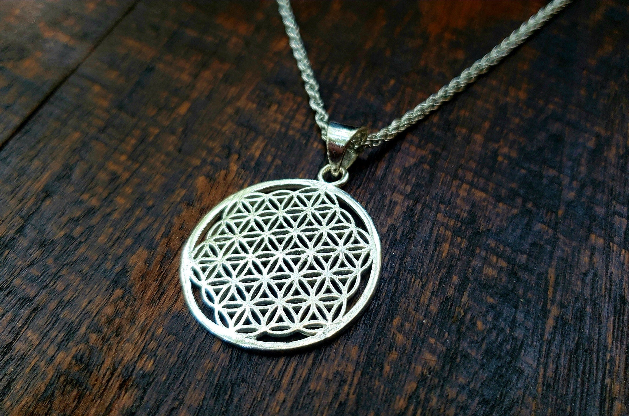 Silver Flower of Life Sacred Geometry Pendant Necklace