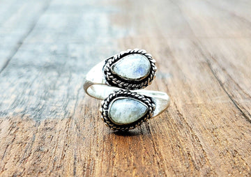 Adjustable Silver Moonstone Teardrop Ring