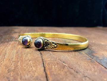 Simple Gold Amethyst Adjustable Bracelet Tribal Festival Boho Bohemian Jewelry