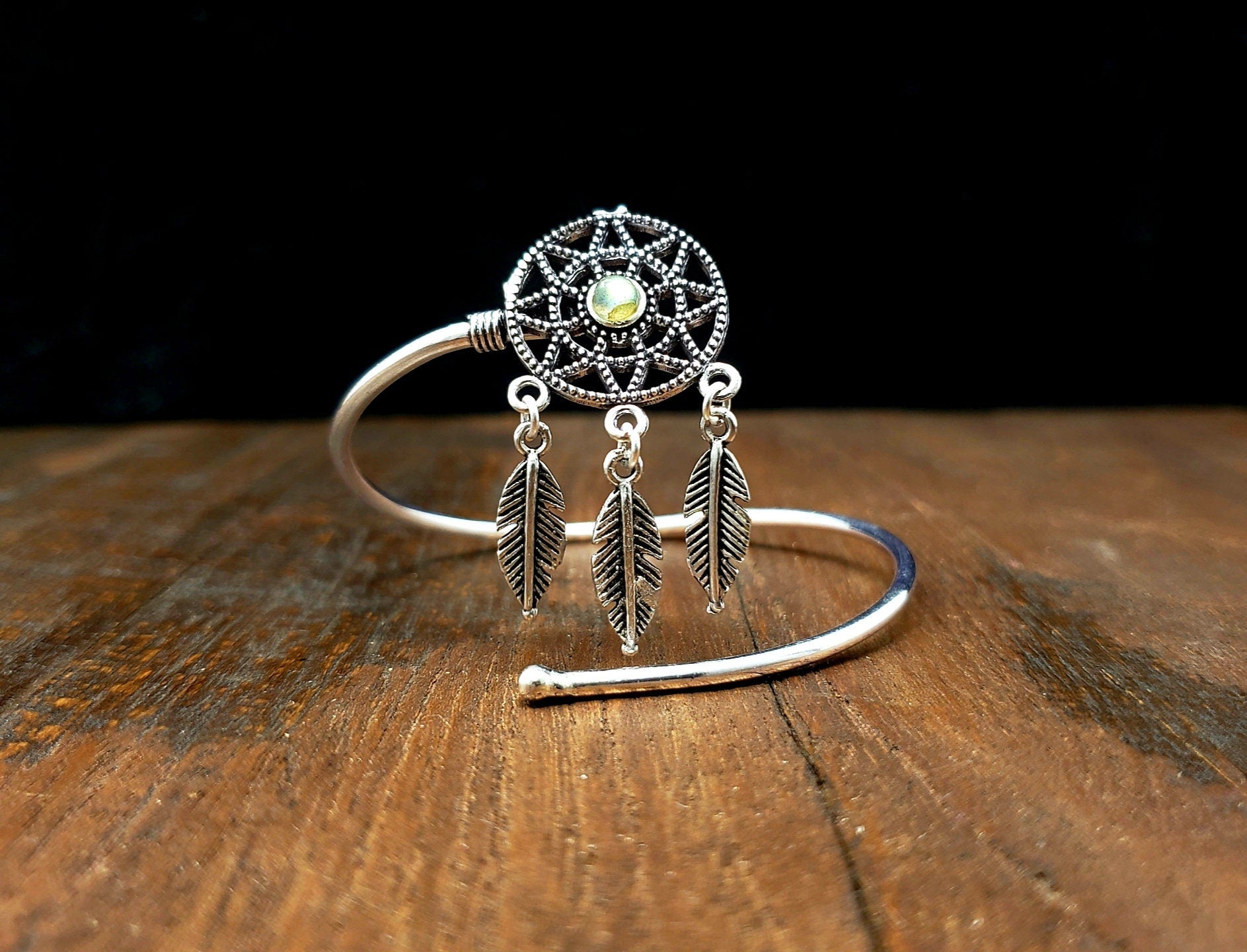 Silver Labradorite Dream Catcher Bracelet Tribal Gemstone Crystal Bohemian Festival Bracelet Jewelry