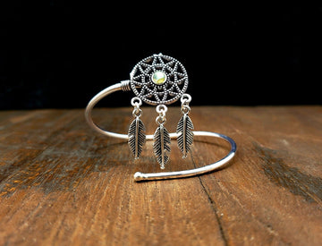 Silver Labradorite Dream Catcher Bracelet Tribal Gemstone Crystal Bohemian Festival Bracelet Jewelry