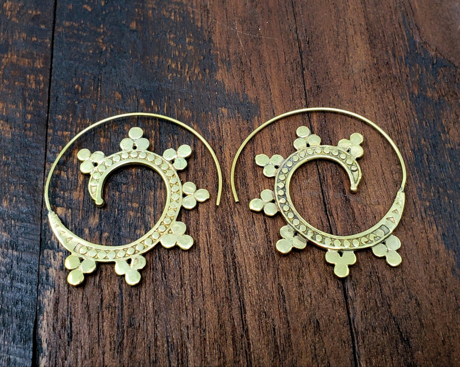Boho Gold Spiral Tribal Earrings
