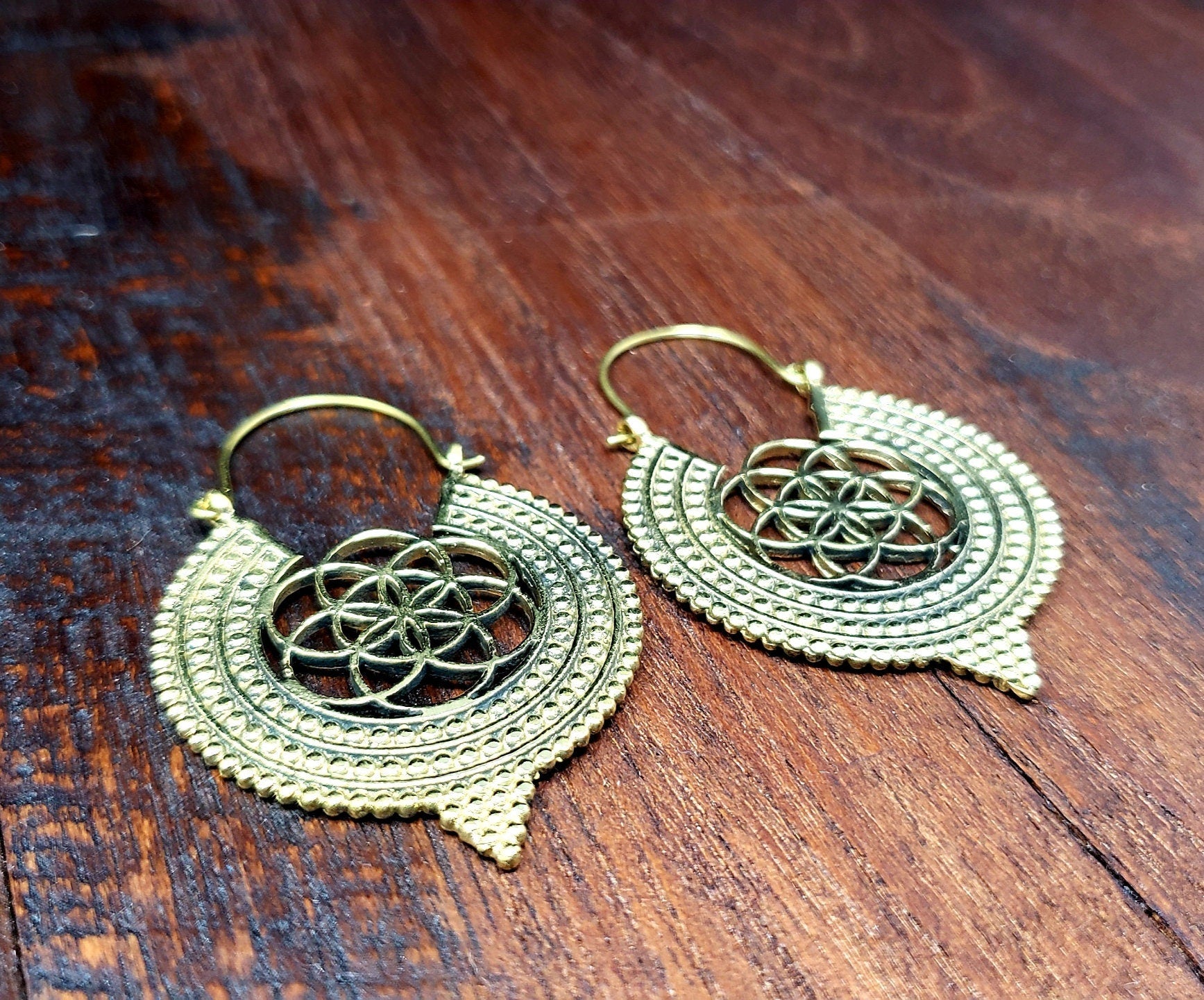 Gold Flower of Life Seed of Life Sacred Geometry Earrings