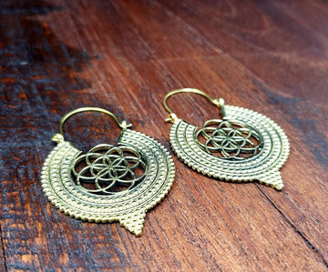 Gold Flower of Life Seed of Life Sacred Geometry Earrings