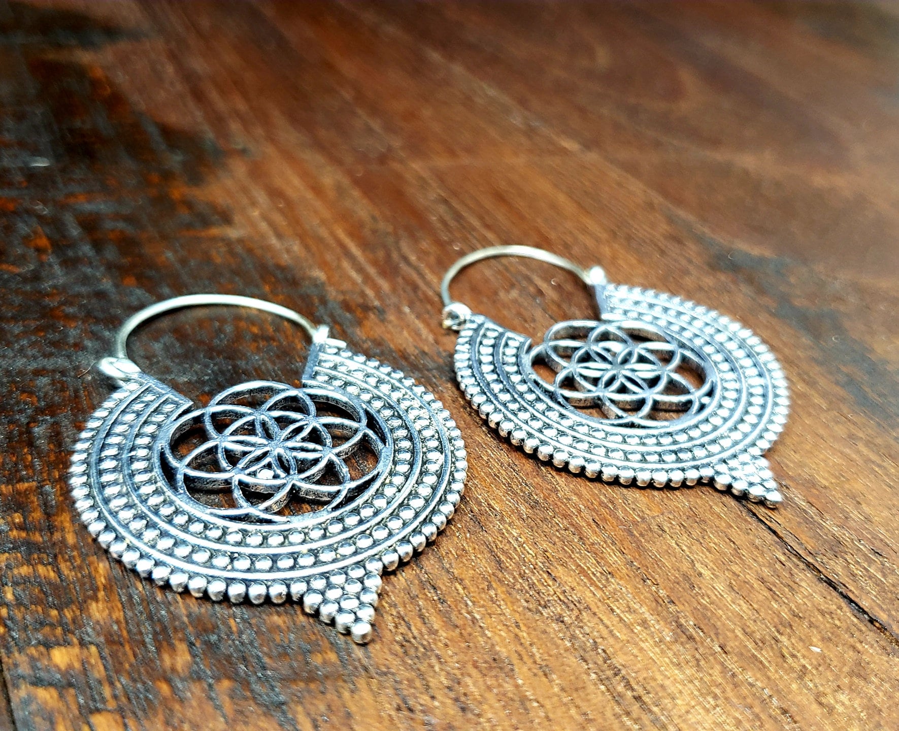 Silver Flower of Life Seed of Life Sacred Geometry Earrings