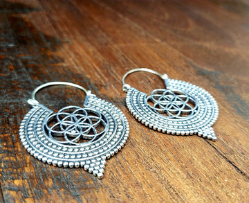 Silver Flower of Life Seed of Life Sacred Geometry Earrings