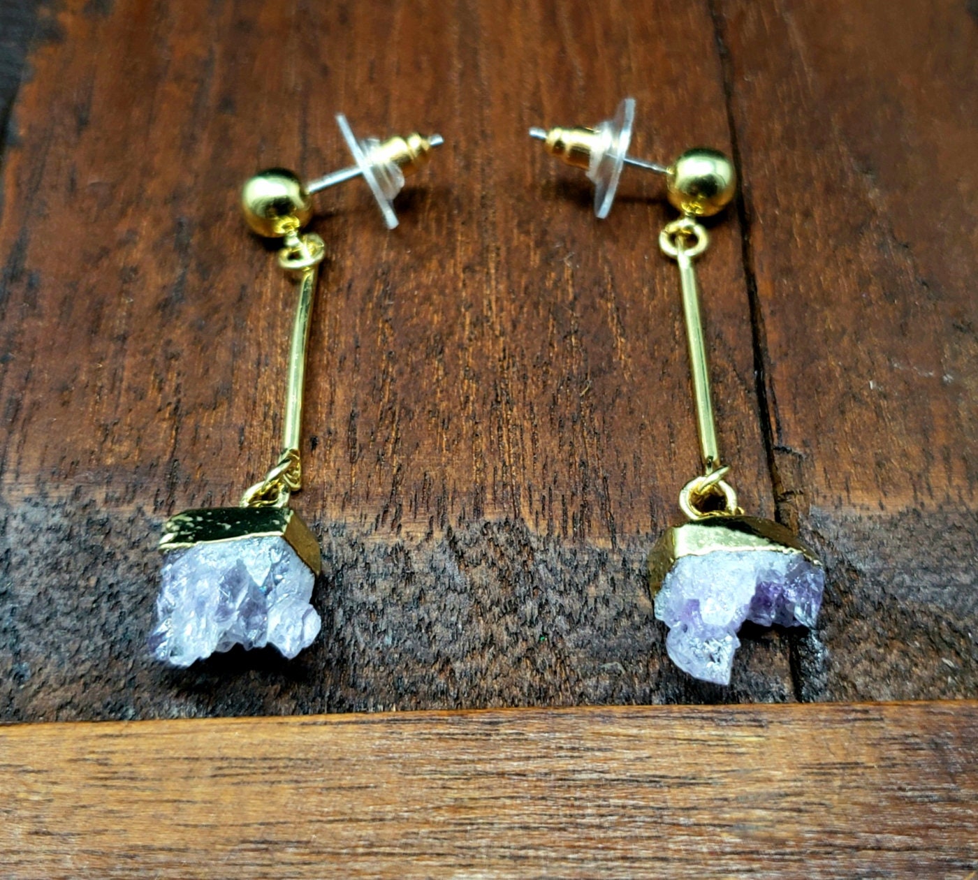 Gold Amethyst Post Earrings