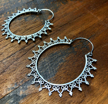 Silver Mandala Hoop Earrings