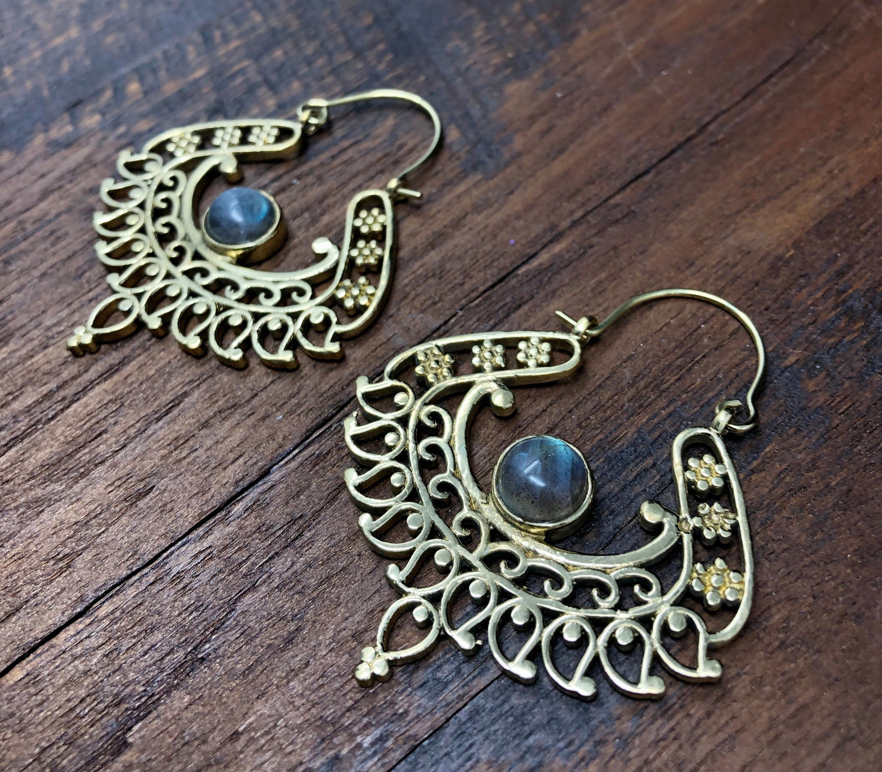 Gold Labradorite  Bohemian Earrings