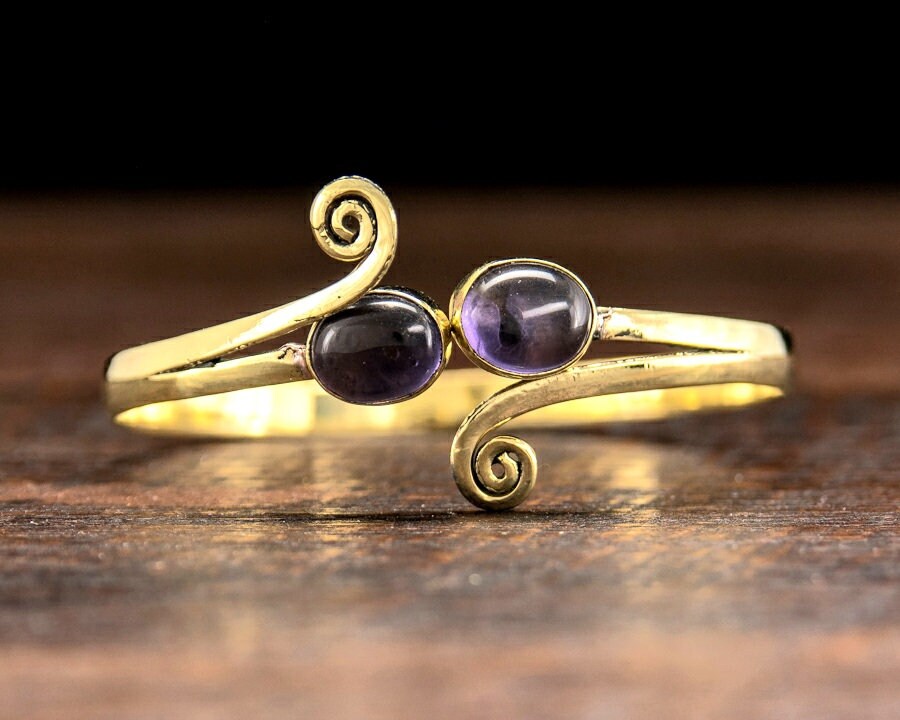 Gold Amethyst Swirl Bangle Bracelet