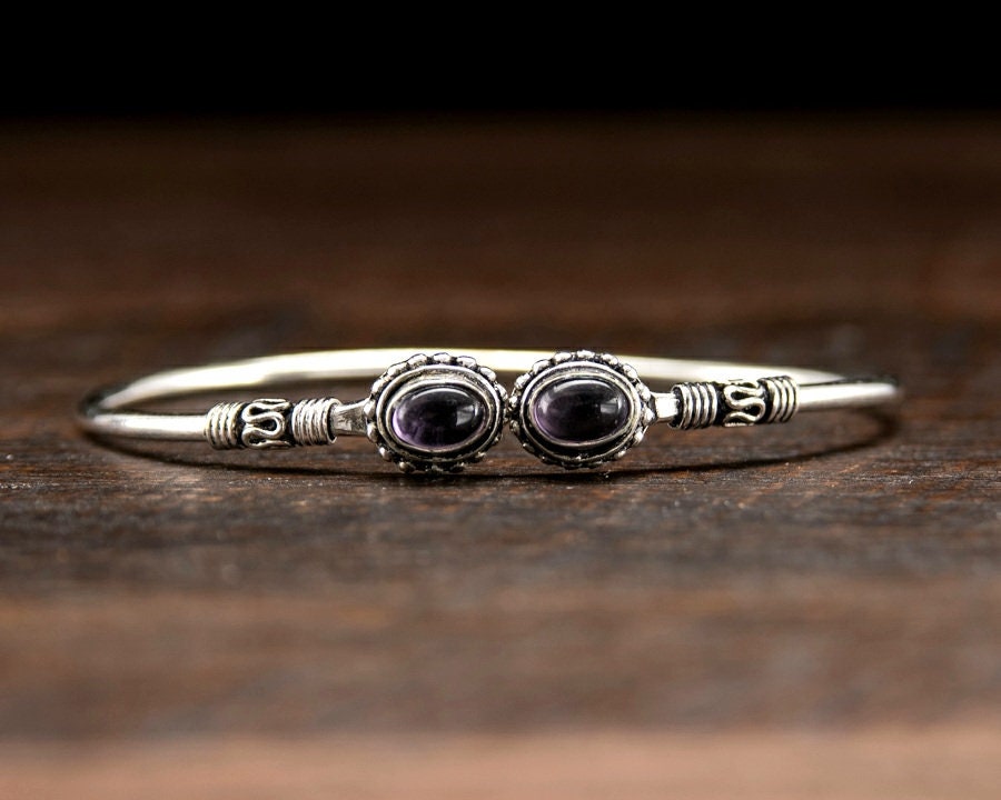 Simple Silver Amethyst Bangle Bracelet