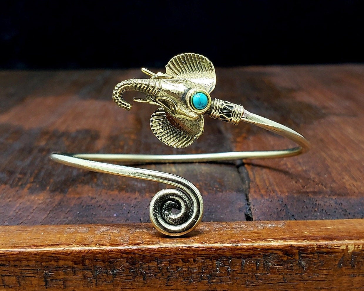 Gold Elephant Turquoise Bracelet Swirl Tribal Gypsy Festival Boho Jewelry