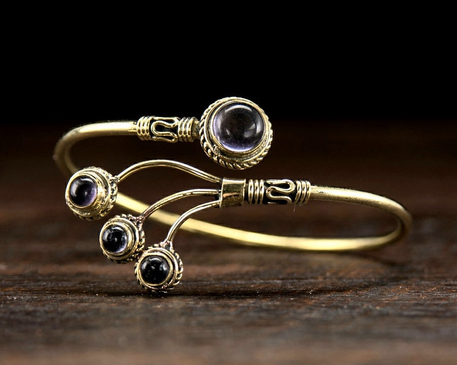 Gold Amethyst Adjustable Comet Bracelet