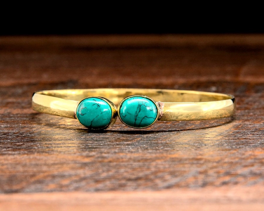 Simple Gold Turquoise Bangle Bracelet