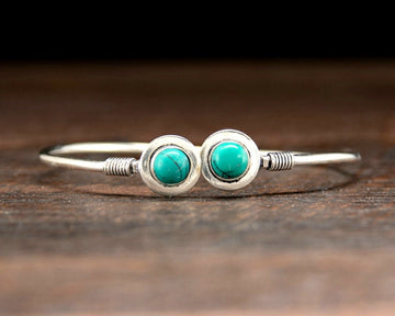 Simple Silver Turquoise Bangle - Boho Jewelry