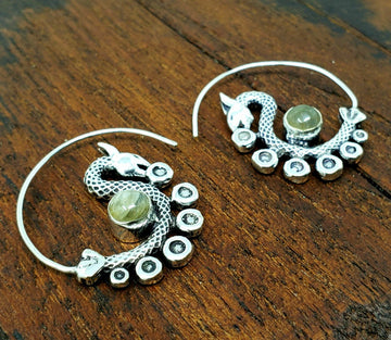 Silver Labradorite Dancing Dragon Threader Earrings