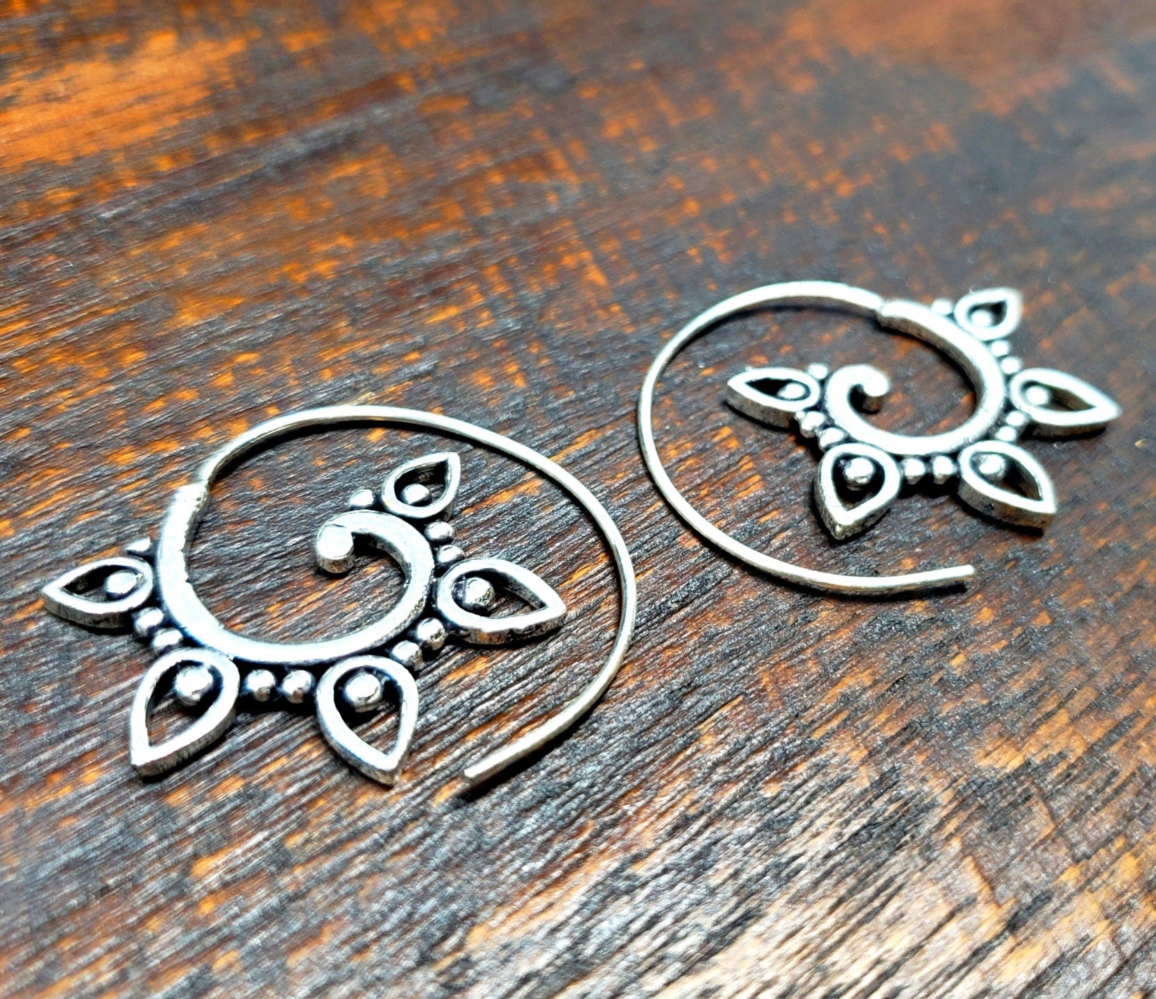 Gold Vine Spiral Loop Earrings