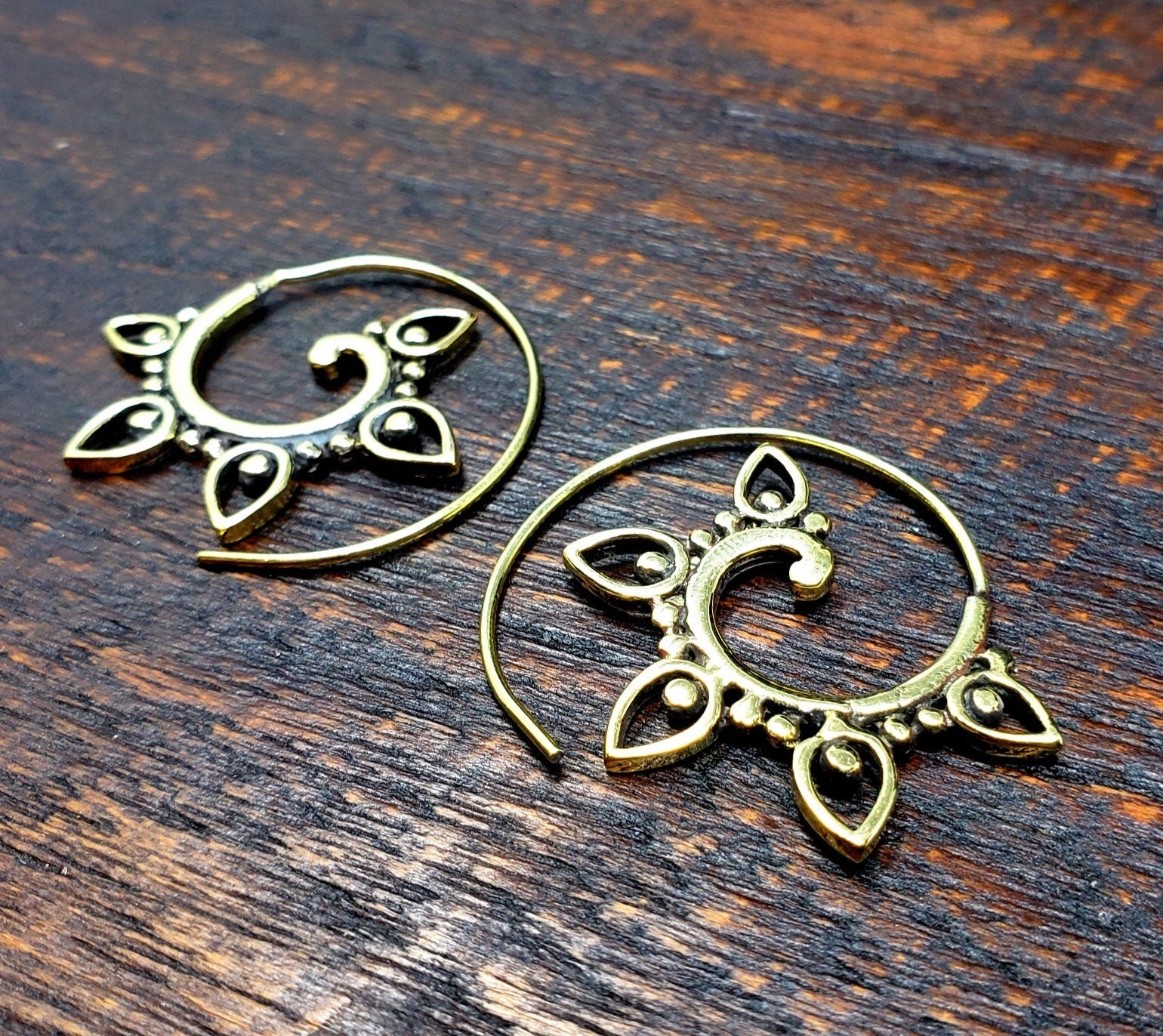 Gold Vine Spiral Loop Earrings